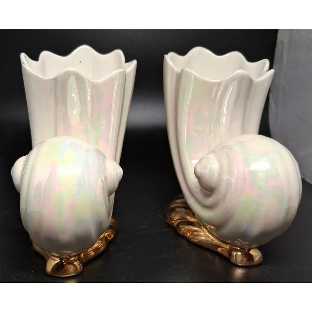 3 Vintage Lusterwear Shells With Gold Trim